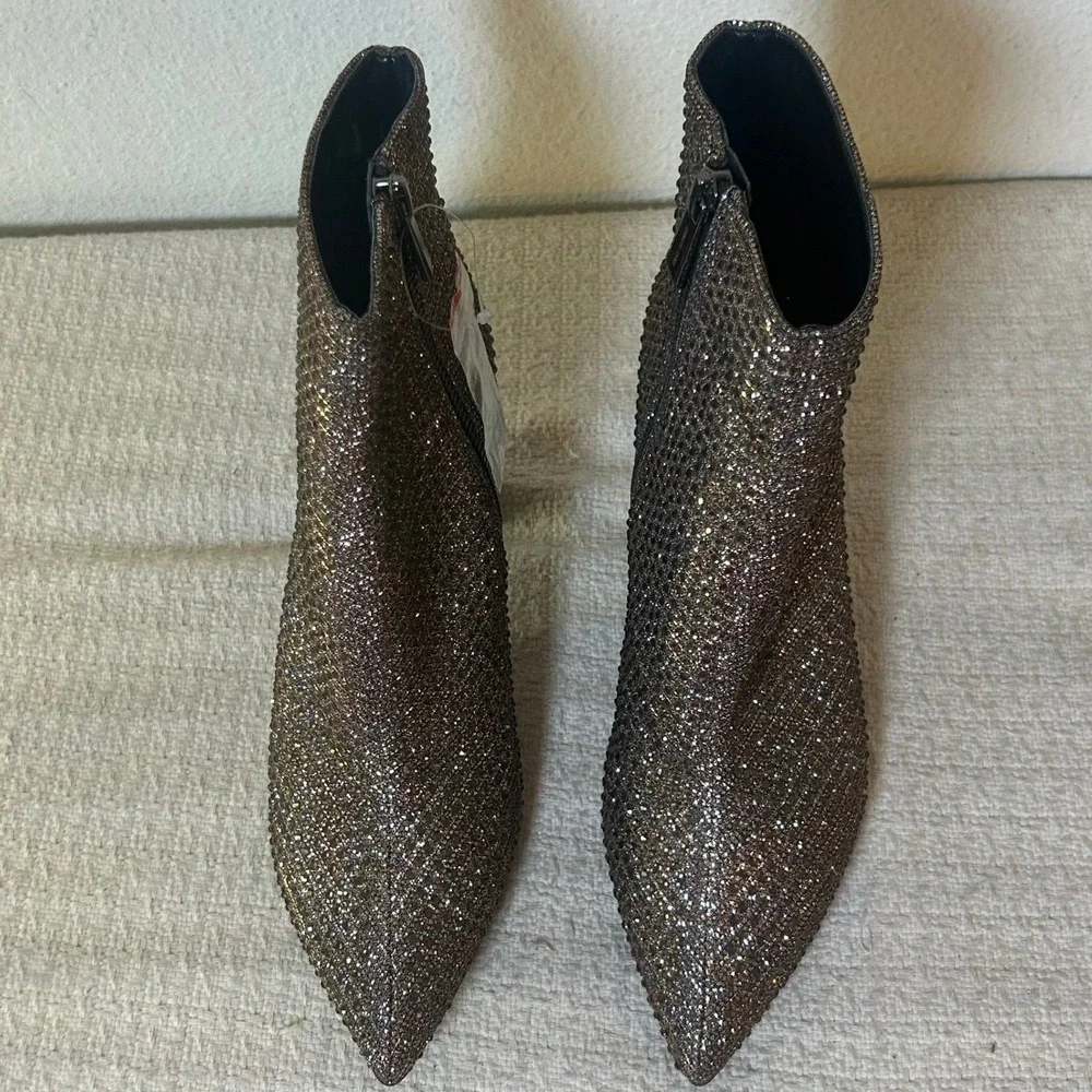 Michael Kors Women Bronze Crystal Embellished Pointed Toe Ankle Boots Size 7M
